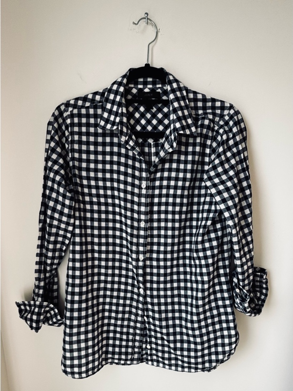 J. Crew Black & White Gingham Button-Down Blouse